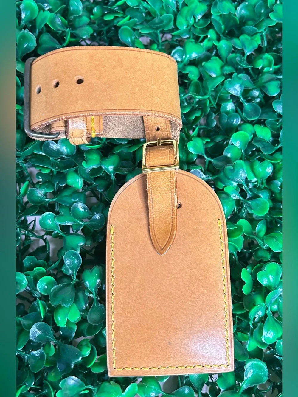 Authentic Louis Vuitton Vachetta Luggage Tag, Name Tag Strap & Handle Keeper Set